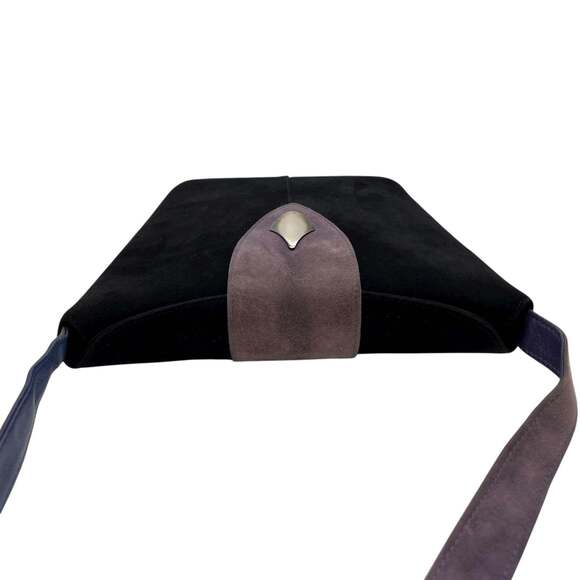 Bally Women's Suede and Leather Combination Shoulder Bag with Flap, Black Gra... - Picture 7 of 16